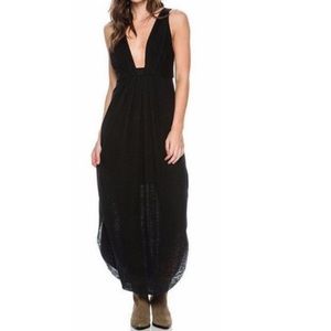 Free People Heidi Black Tank Plunge Midi Dress Size XS